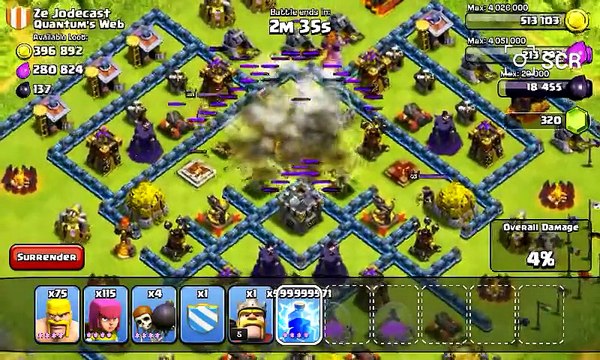 Clash of clan 999999 Lightning Spell ATTACK!!