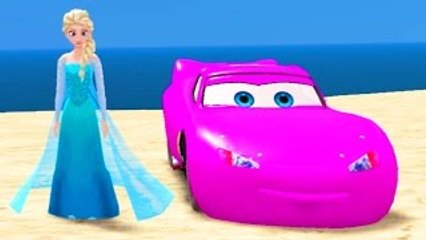 Frozen Elsa The Snow Queen Plays with her Pink Lightning McQueen Cars (Kids Video)