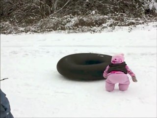 Ce chien apprend à une fillette à faire de la luge