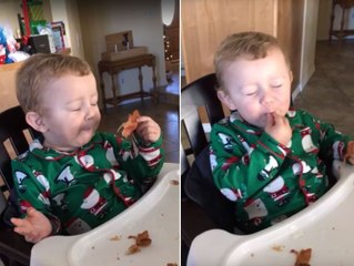 Watch the precise moment a baby discovers bacon