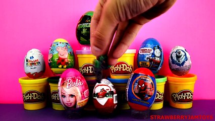 Peppa Pig Play Doh Frozen TMNT Barbie Skylanders Giants Spiderman Surprise Eggs StrawberryJamToys