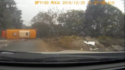 Man survives being thrown onto road in bus rollover