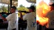 Muzzle Loader Gun Ignites Black Powder At Shooting Range