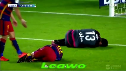 @27" Messi and Adan collided - Adan punches the ball and Messi goes to ground in a heap