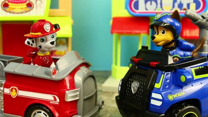 Paw Patrol Marshall Rescued by Duplo Lego Captain America and Spiderman at Adventure Bay Townset