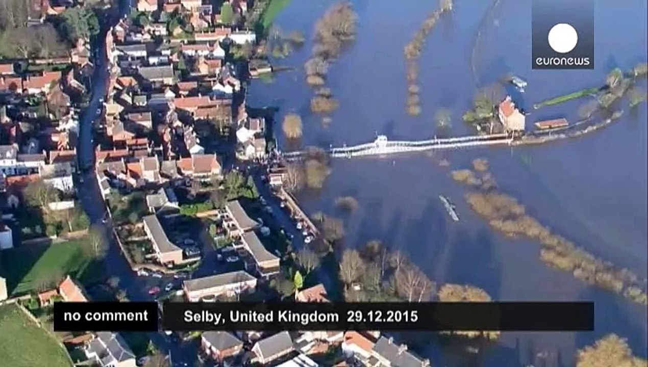 Waterskier takes advantage of floods in northern England