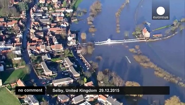 Waterskier takes advantage of floods in northern England