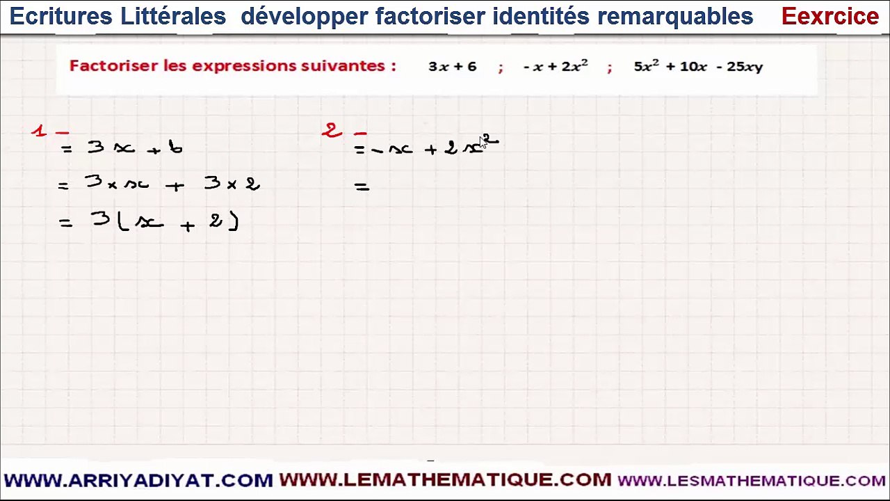 Maths 3ème - Écritures Littérales  développer factoriser identités remarquables Exercice 4
