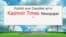 Kashmir Times Newspaper Advertisement, Ads in Kashmir Times Newspaper, Kashmir Times Classified Advertisement