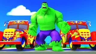 Wheels On The Bus Go Round And Round with Hulk & SpiderMan + Kids Song | Nursery Rhyme fo
