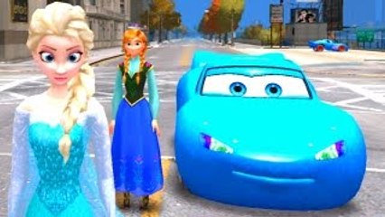 Princess Anna of Arendelle and Elsa The Snow Queen (Frozen) with Cars Flash McQueen Lightn