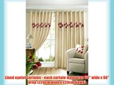 Cream Red Lined Eyelet Curtains Ringtop Poppies - 90 x90