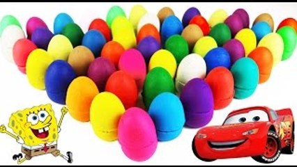 LEARN COLORS for Children 55 Play Doh Surprise Eggs !! Peppa Pig Batman Cars Minions Toys