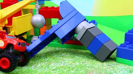 Blaze and the Monster Machines Wrecking Crane Destroys Duplo Lego Construction Site