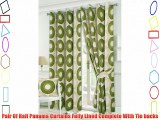 66 x 90 Metz/Discus Green Fully Lined Half Panama Eyelet pair of Curtains With Tie Backs