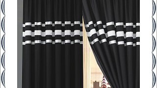 66x72 Glamour Black With Silver Trim / Ribbon Luxurious 200 Thread Count Lined Curtain Pair
