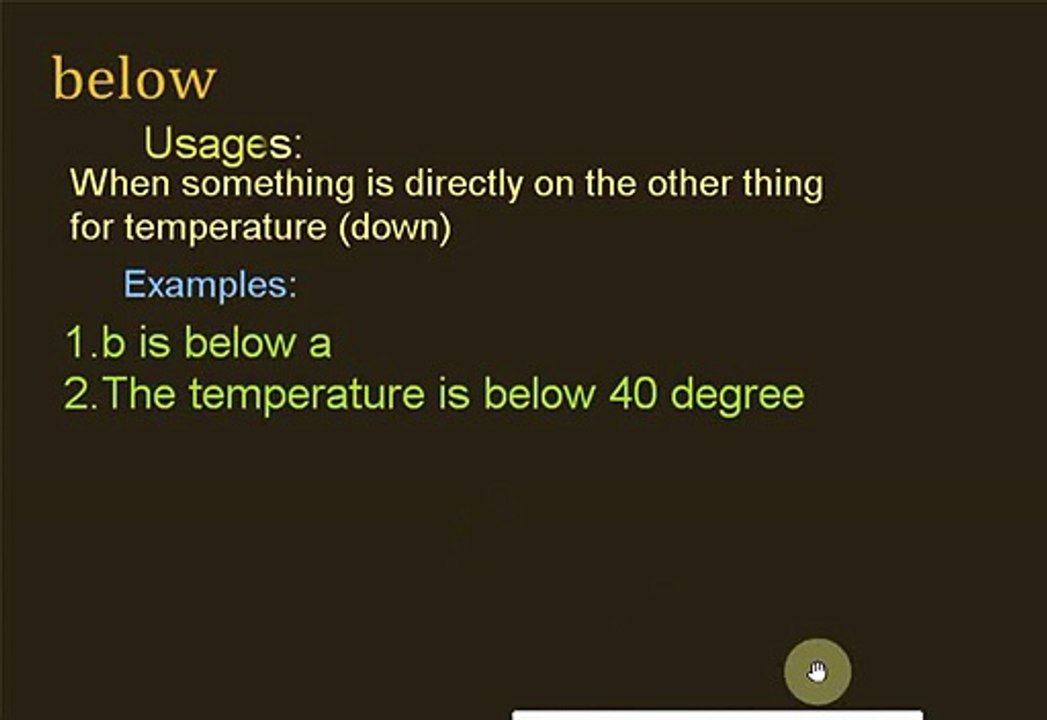 below(PrePosition Of Position And Movement)