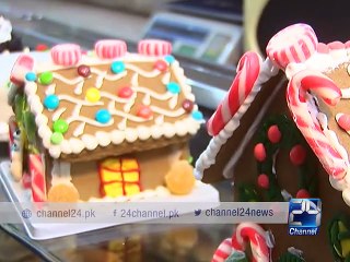 Different types of New Year cakes on confectionery shops