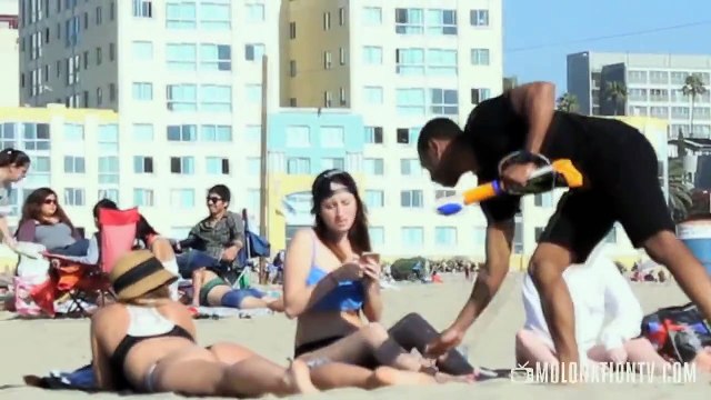 Squirting Hot Girls on the Beach Prank 2015