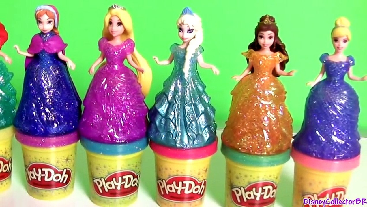 Play Doh Sparkle Princess Ariel Elsa Anna Disney Frozen MagiClip Glitter Glider Magic Clip Dolls