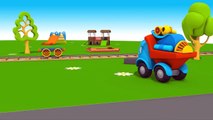 Toy Trucks: LEO Juniors LOCOMOTIVE TRAIN Construction Cartoons!
