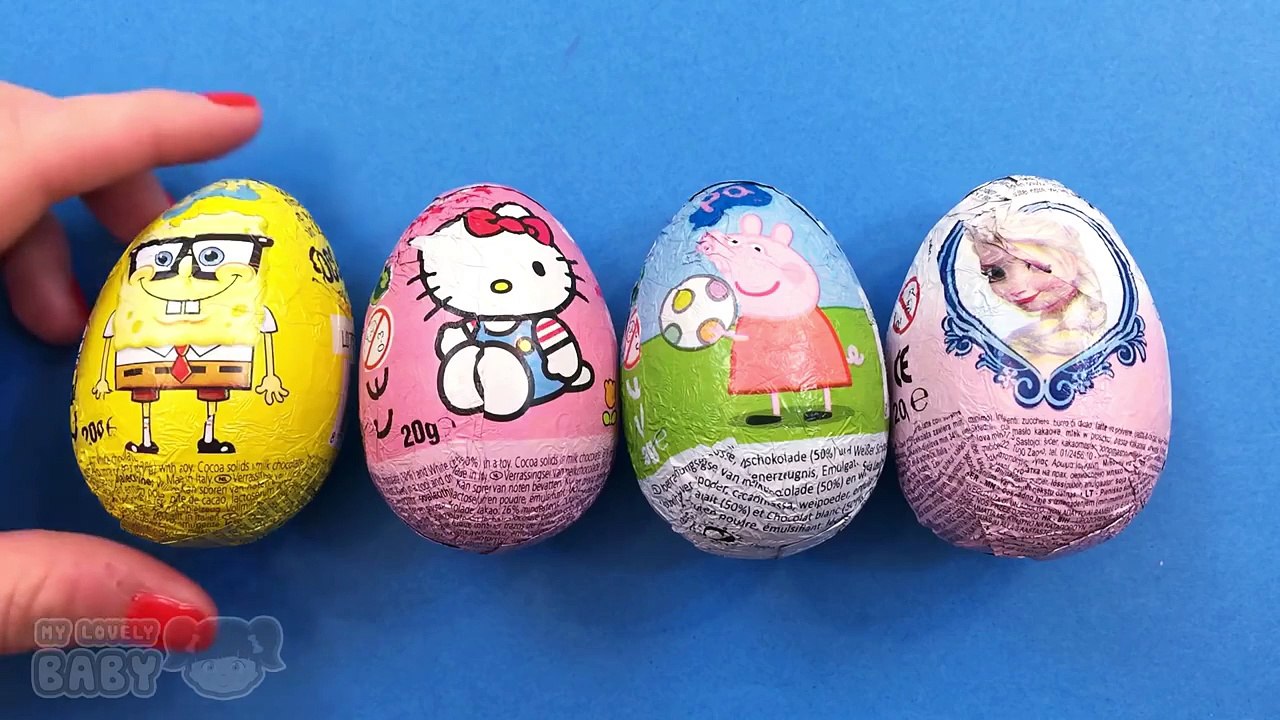 Eggs Opening 4 Chocolate Surprise Eggs Spongebob Hello Kitty Peppa Pig and Frozen Toys