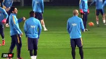 Lionel Messi Funny Nutmeg on Luis Suarez Barcelona Training 2016