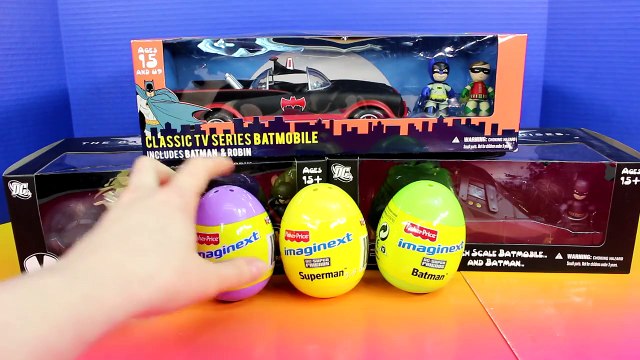 Imaginext Surprise Eggs with Mezitz DC Batmobile Batman Robin Superman Bane Joker Fisher P