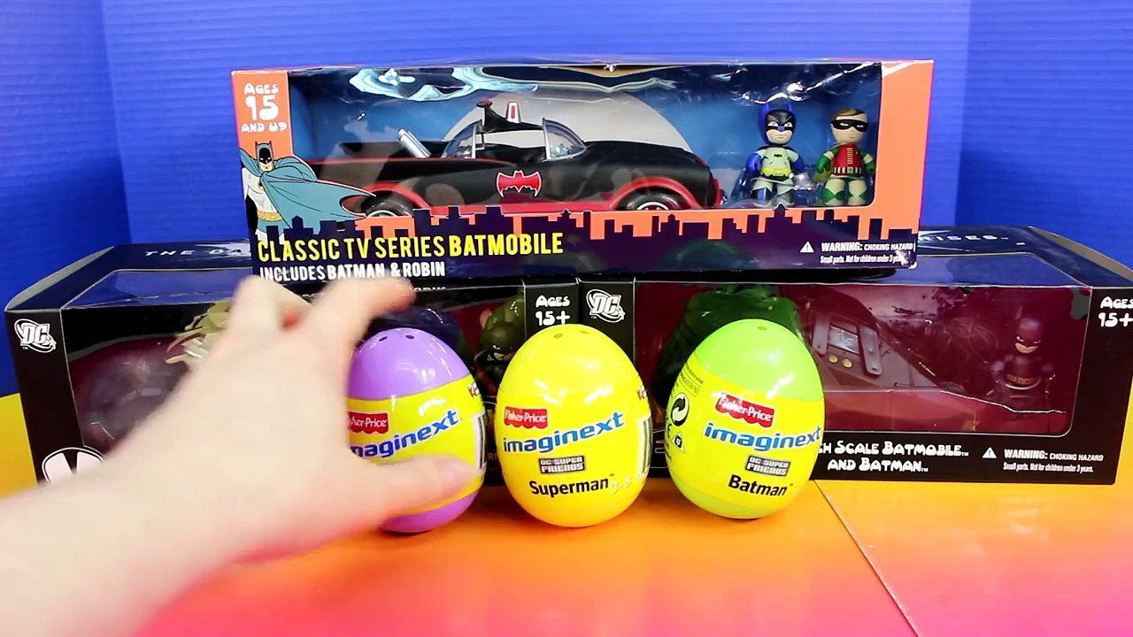 Imaginext Surprise Eggs with Mezitz DC Batmobile Batman Robin Superman Bane Joker Fisher P