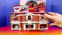 Disney Pixar Cars Mini Adventures Race N Rescue Station With Mater Doc Hudson Flo Red Fire Truck