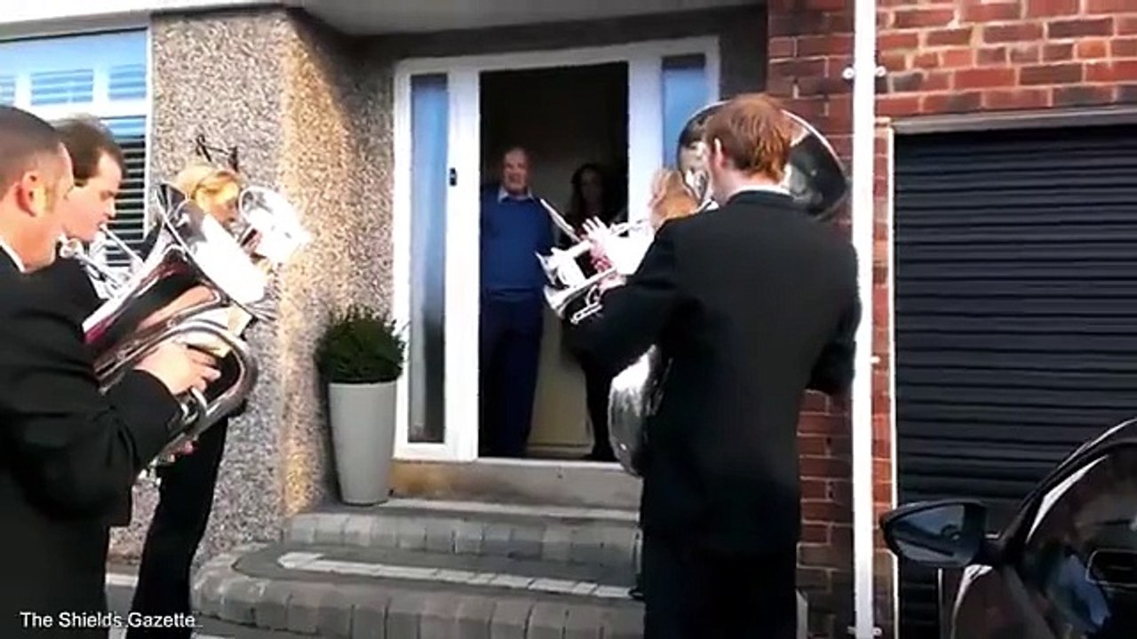 Brass band surprises pensioner to celebrate his 80th birthday
