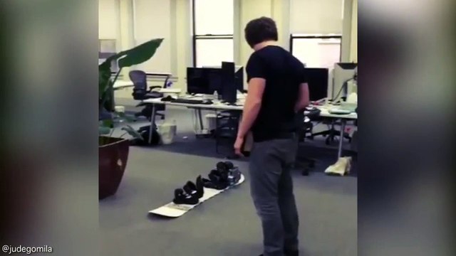 3D printed jet snowboard tested out on inside office terrain