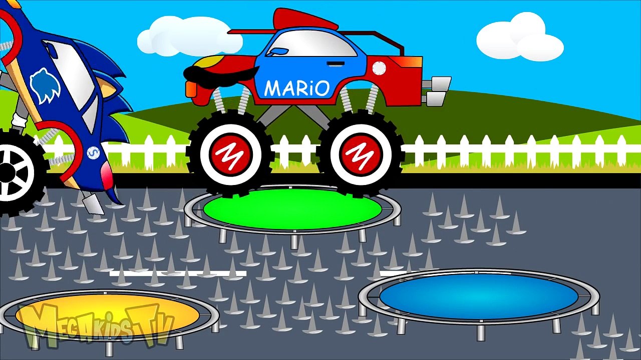 Mario Truck Vs Sonic Truck - Monster Trucks For Children - Mega Kids Tv