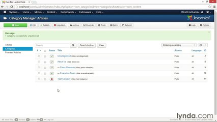 012 Publishing, unpublishing, and trashing categories - Working with Joomla! 3.3