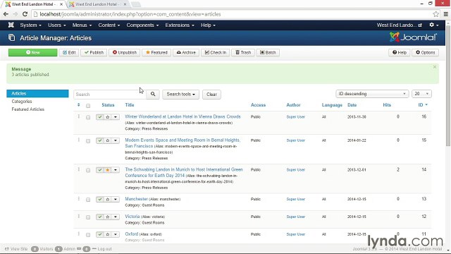 022 Publishing, unpublishing, and trashing articles - Working with Joomla! 3.3