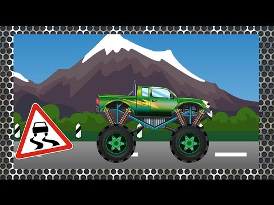 ✔ Cars Cartoons Compilation. Monster Truck with Sport Cars jumping through a bus and motorbike ✔