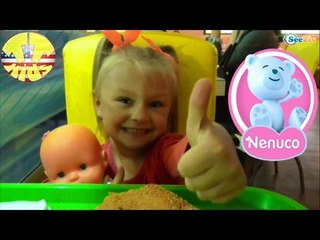 ✔ Doll Nenuco with little girl Yaroslava eating sandwich in cafe. Delicious / Video for children ✔