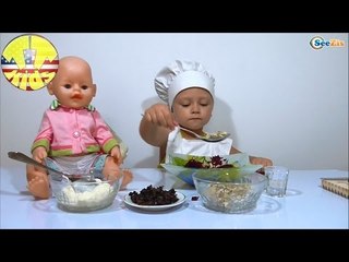 ✔ Baby Born. Cook Yaroslava prepares useful salad for her Doll. Toy for kids / Video for children ✔