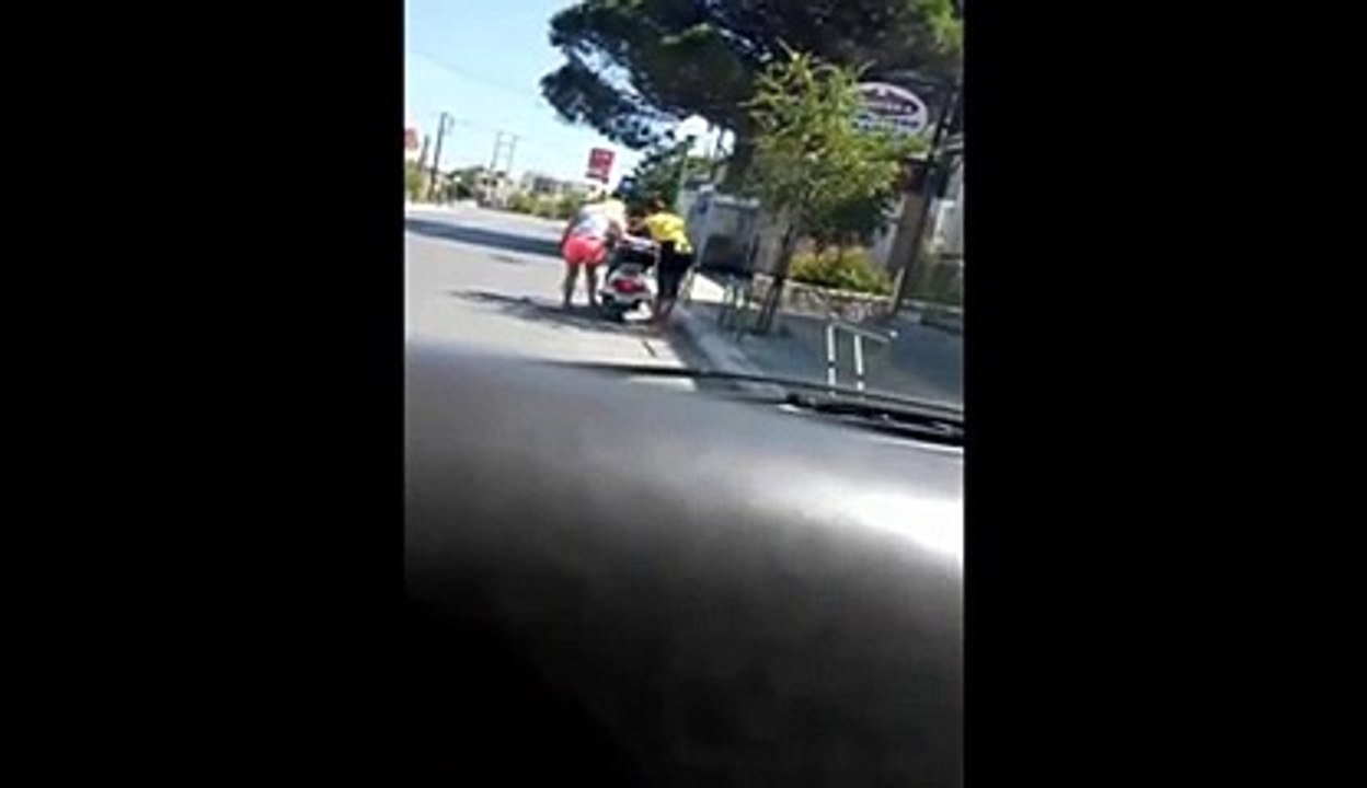 Dumb girl trying to star a scooter using the crutch