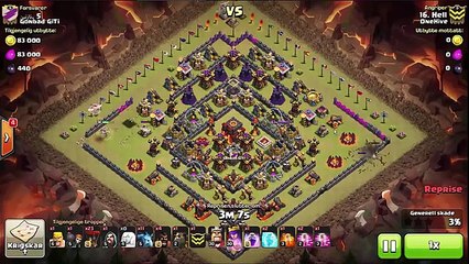 Clash of clans - Crazy Attack - TH9 vs TH10 max war base - 3 Sta