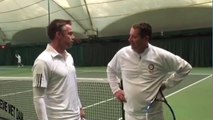 Footballer Graeme Le Saux plays tennis at Wimbledon