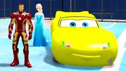 YELLOW Lightning McQueen CARS & Iron Man w/ Frozen Superheroes Parody for Children