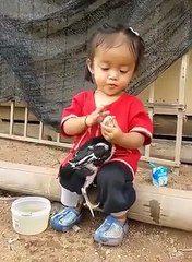 Civcivi Elleriyle Yıkayan Minik Kız