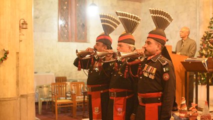 Buglers welcome the new year in the midnight worship