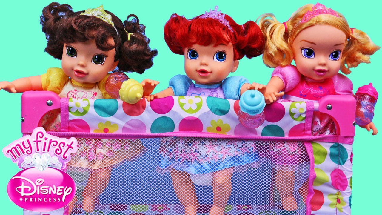 NEW Disney Princess Baby & Toddler Dolls The Little Mermaid Ariel, Belle & Aurora Doll Crib