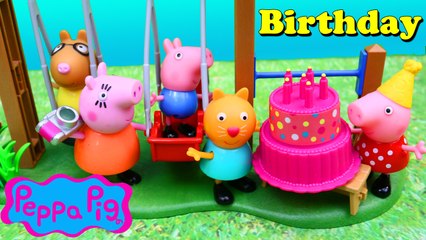 Peppa Pig Park Playground & Candy Cat SURPRISE Birthday Party Playmobil Park DisneyCarToys
