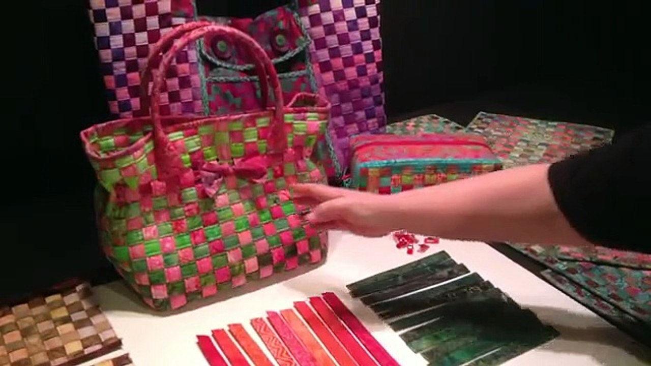 Weaving fabric strips for Aunties Two bags