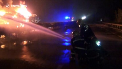 19 Audis destroyed in delivery truck fire on highway