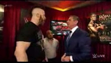 Mr. McMahon gives pre match instructions to Roman Reigns and Sheamus Raw, January 4, 2016