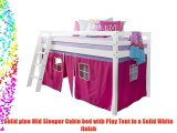 Cabin Bed Mid Sleeper in White with Tent Pink 5758WG-PINK
